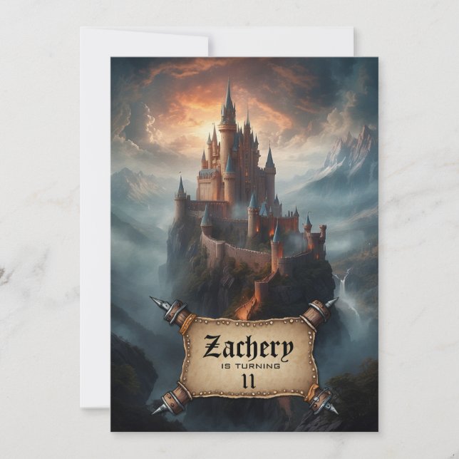 *~* Clouds Castle Medieval Fantasy AP88 Birthday Invitation (Front)