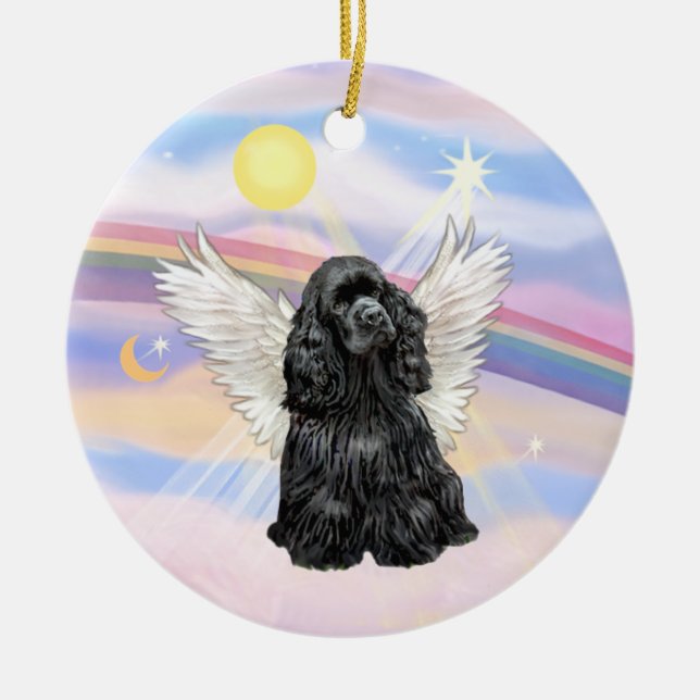 Clouds - Cocker Spaniel (black) Ceramic Ornament (Front)