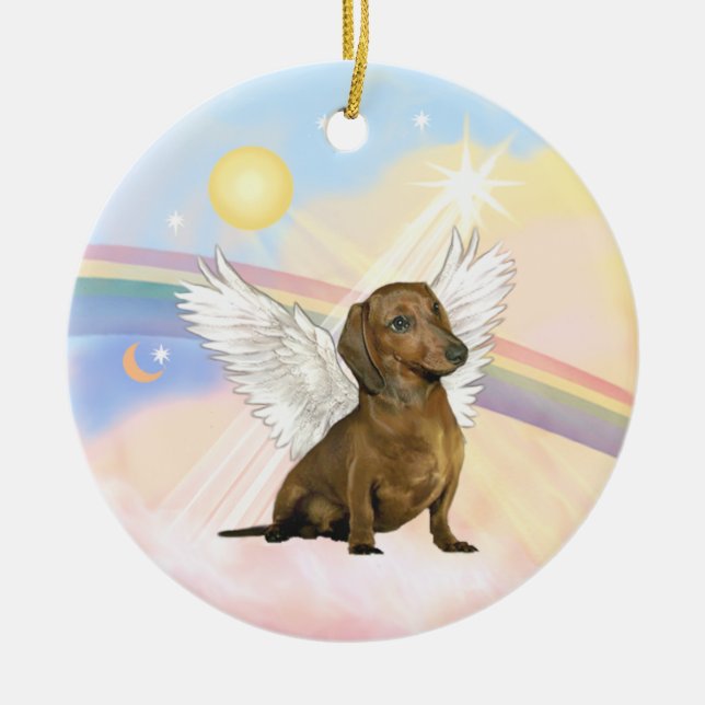 Clouds - Dachshund Angel (brown) Ceramic Ornament (Front)