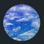 Clouds Dartboard With Darts<br><div class="desc">Fluffy white clouds in a bright blue sky design.</div>