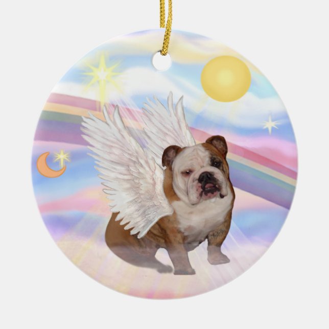 Clouds - English Bulldog Angel Ceramic Ornament (Front)