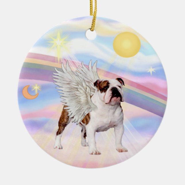 Clouds - English Bulldog (brown-white) Ceramic Ornament (Front)
