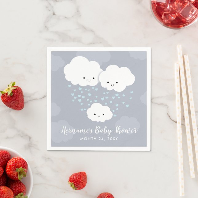 Clouds Family Couples Boy Blue Hearts Baby Shower Napkins (Insitu)