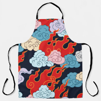 Clouds, Flames: Black Vintage Pattern. Apron