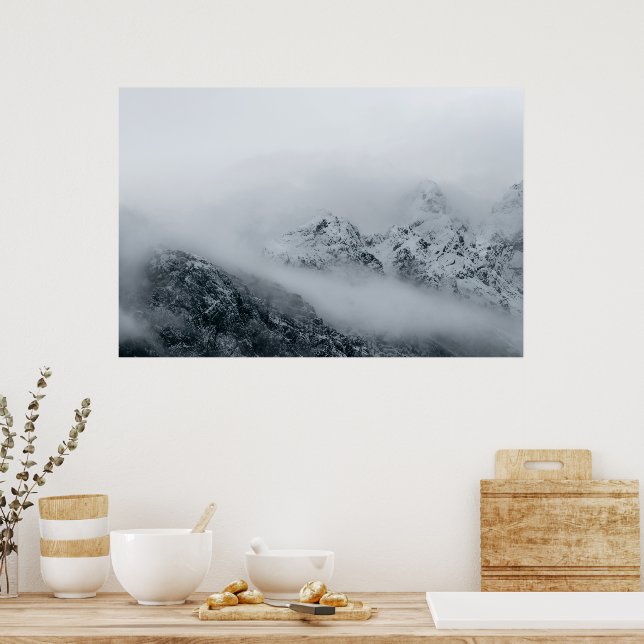 Clouds flowing over mountains poster (Kitchen)