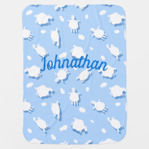 Clouds & Fluffy (Blue) Lambs Custom Baby Blanket
