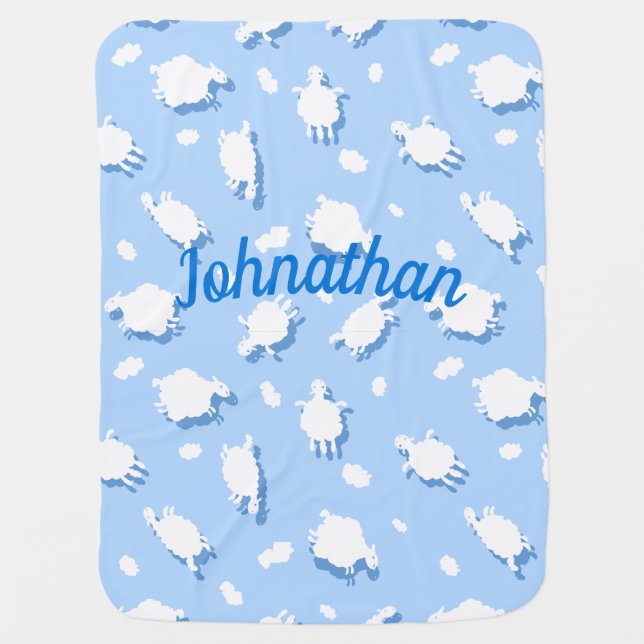 Clouds & Fluffy (Blue) Lambs Custom Baby Blanket (Front)