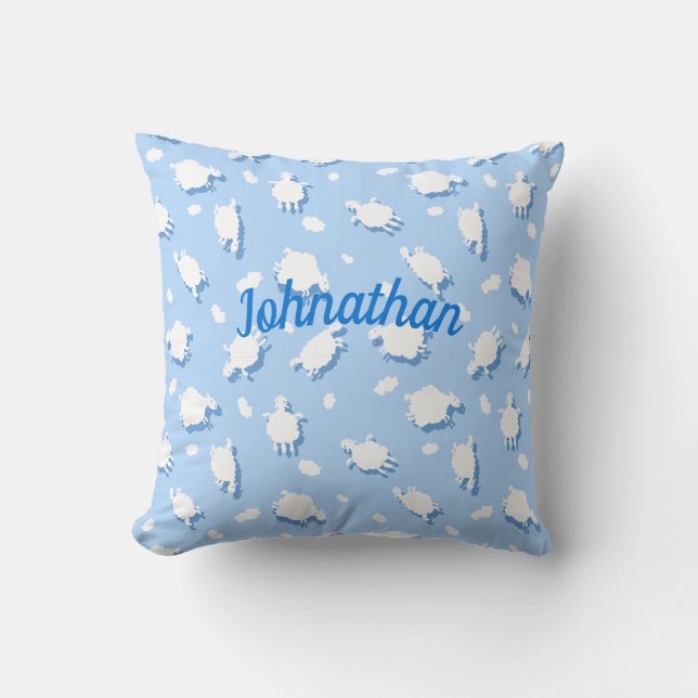 Clouds & Fluffy (Blue) Lambs Custom Throw Pillow (Front)