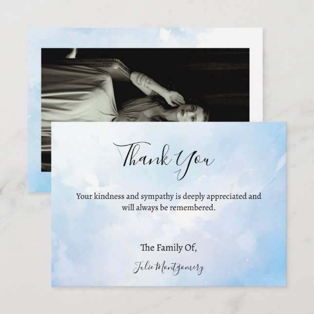 Clouds Funeral Photo Thank You Card   (Front/Back)