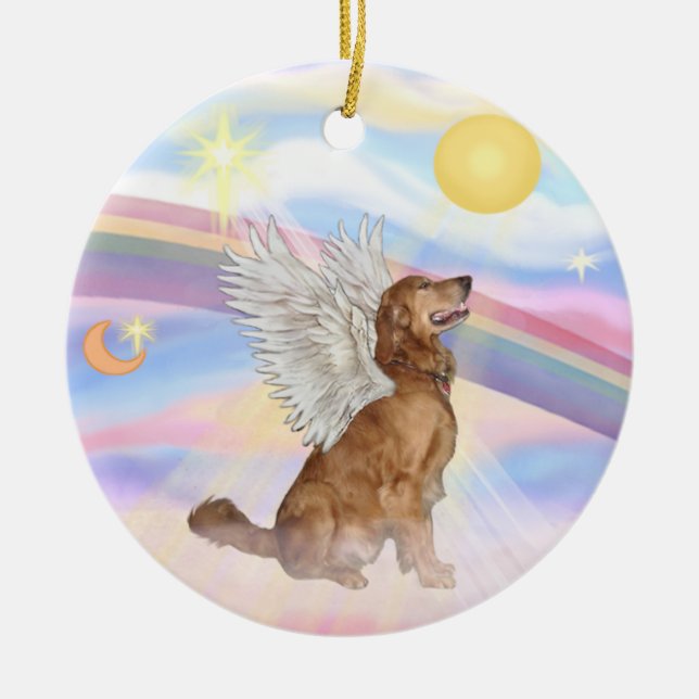 Clouds - Golden Retriever Angel Ceramic Ornament (Front)