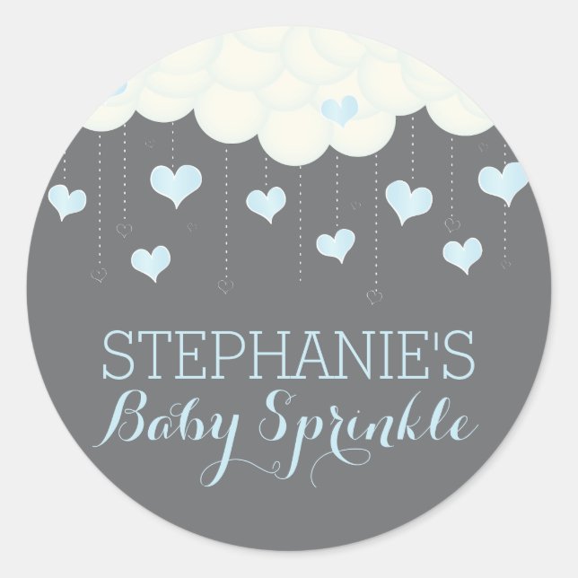 Clouds & Hearts Baby Sprinkle Boy Favor Sticker (Front)