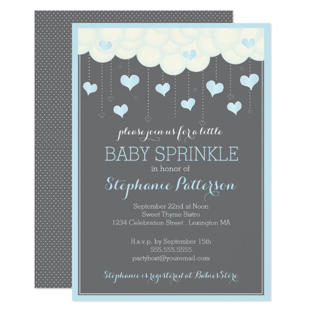 Clouds & Hearts Baby Sprinkle In Blue Invitation