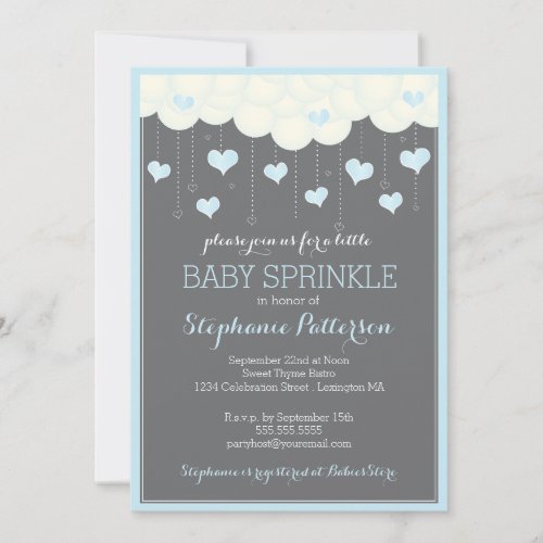 Clouds &amp; Hearts Baby Sprinkle in Blue Invitation