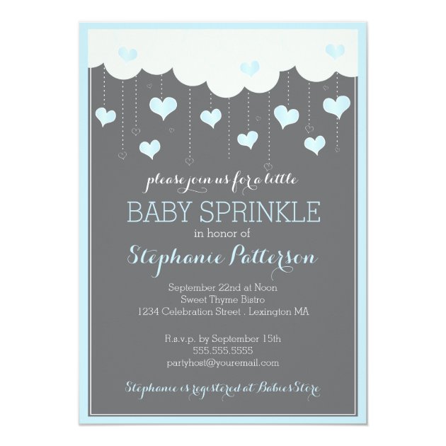 Clouds & Hearts Baby Sprinkle In Blue Invitation