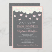 Clouds & Hearts Baby Sprinkle in Pink Invitation (Front/Back)