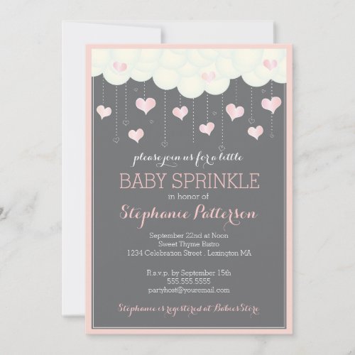 Clouds  Hearts Baby Sprinkle in Pink Invitation