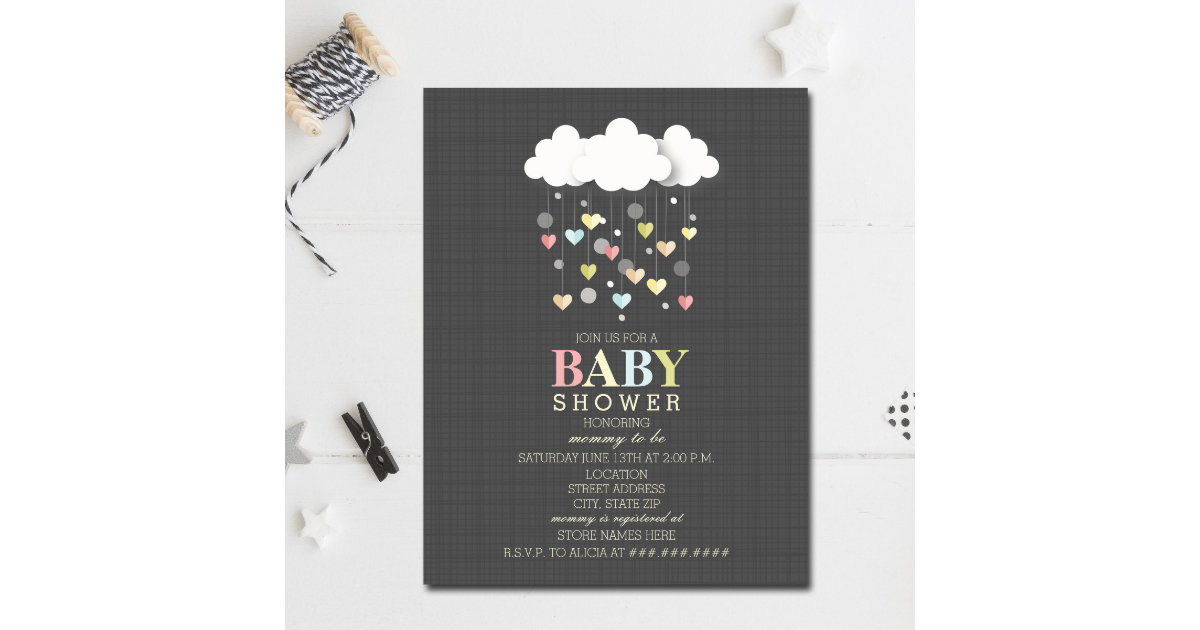 Clouds + Hearts Neutral Baby Shower Invitation | Zazzle