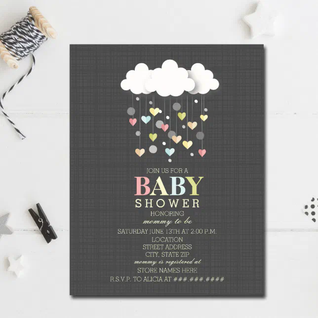 Clouds + Hearts Neutral Baby Shower Invitation | Zazzle