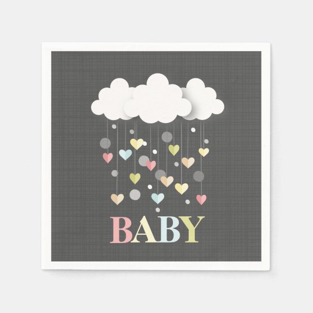 Clouds + Hearts Neutral Baby Shower Paper Napkins (Front)