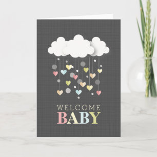 Clouds + Hearts Neutral Baby Shower Thank You Card