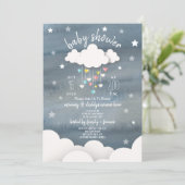Clouds Hearts + Stars Neutral Baby Shower Invitation (Standing Front)