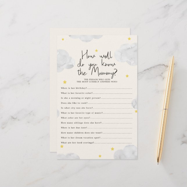 Clouds How Well Do You know Mommy Baby Shower Game (Front/Back In Situ)