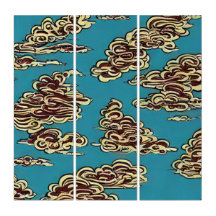 Clouds in blue skies summer retro art