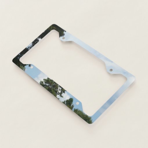 Clouds in Blue Sky and Pine Trees License Plate Frame Zazzle