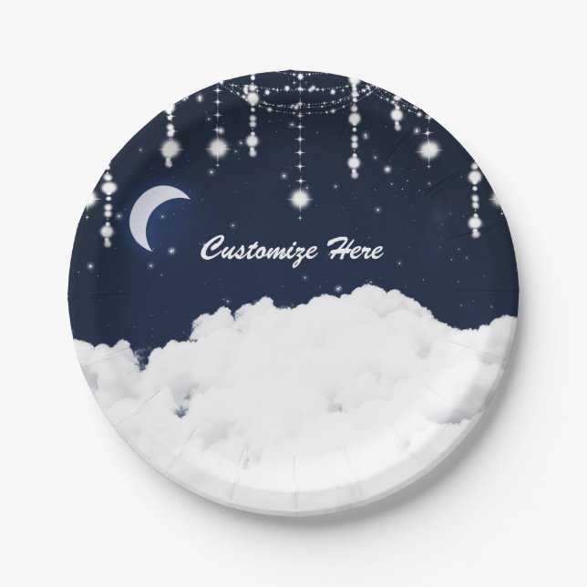 Clouds in the Starry Sky Celestial Sparkle Paper Plates (Front)