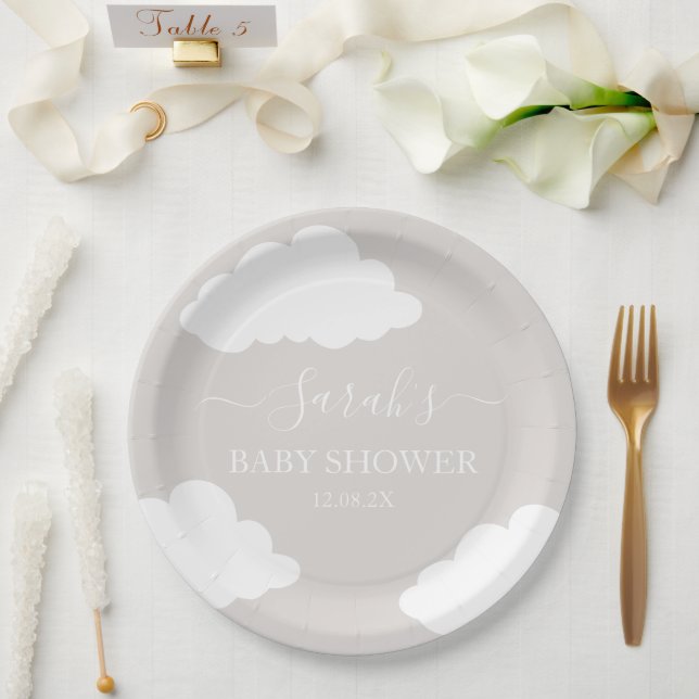 Clouds Minimalist Baby Shower Paper Plates (Wedding)