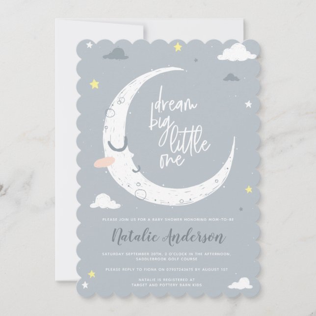 Clouds, moon & star baby shower invitation (Front)