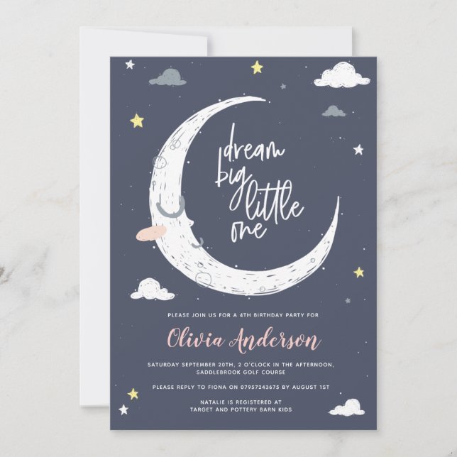 Clouds, moon & star birthday party invitation (Front)
