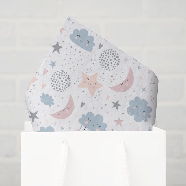 Clouds Moon Stars Decoupage Paper, Celestial Tissue Paper (Gift Bag)