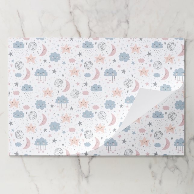 Clouds Moon Stars Paper Placemats, Celestial Mats (Folded)