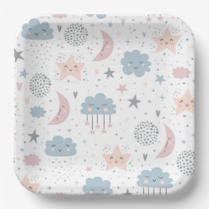 Clouds Moon Stars Paper Plates, Celestial Party Plates