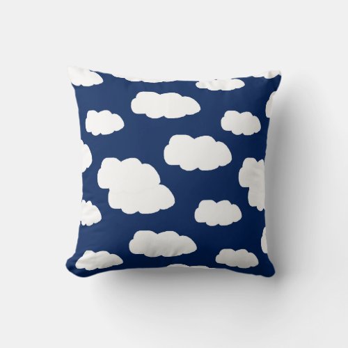 Clouds Navy Blue Baby Boy Nursery Throw Pillow
