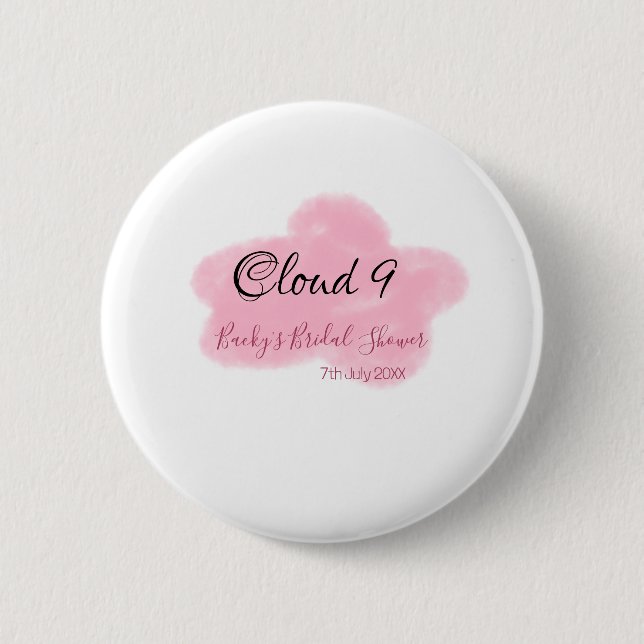 Clouds nine red pastel bridal shower namedate button (Front)
