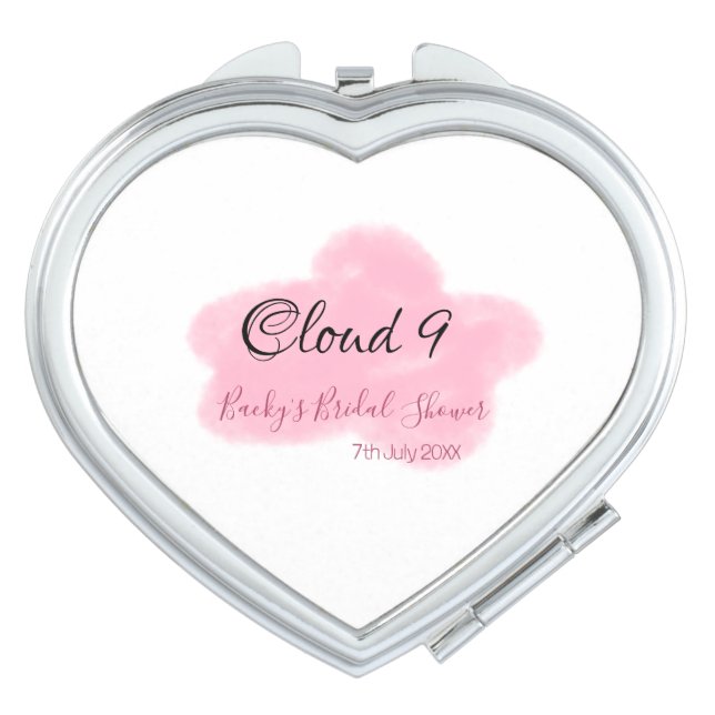 Clouds nine red pastel bridal shower namedate compact mirror (Front)