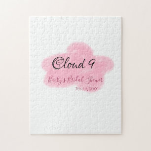 Clouds nine red pastel bridal shower namedate jigsaw puzzle