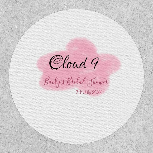 Clouds nine red pastel bridal shower namedate patch (Front)