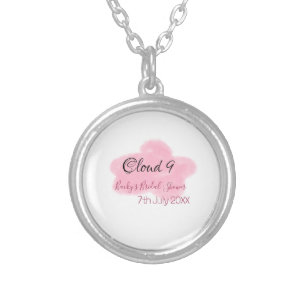 Clouds nine red pastel bridal shower namedate silver plated necklace