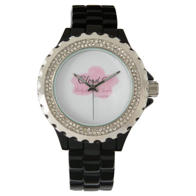 Clouds nine red pastel bridal shower namedate watch (Front)