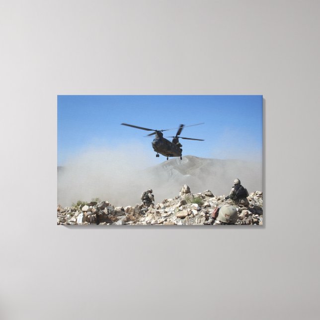 Clouds of dust kicked up by the rotor wash canvas print (Front)