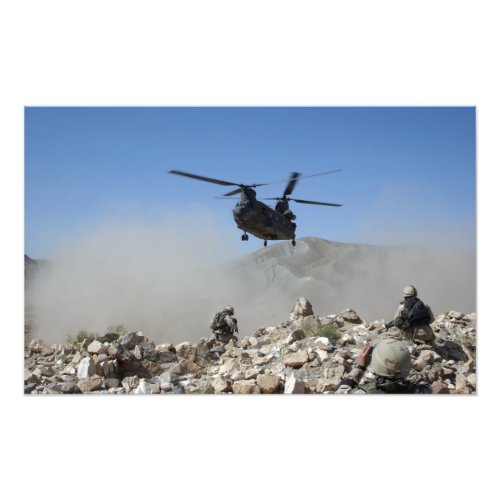 Clouds of dust kicked up by the rotor wash photo print