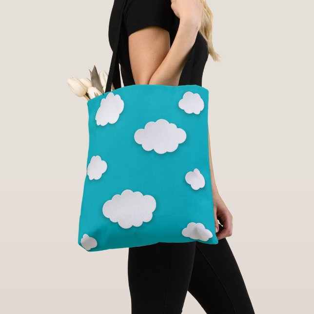 Clouds on Blue Sky Seamless Pattern Tote Bag  (Close Up)