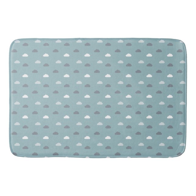 Clouds on Duck Egg Blue Bath Mat (Front)