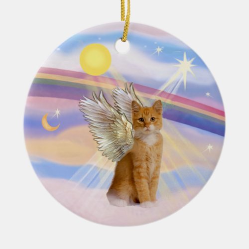 Clouds _ Orange Tabby Tiger Cat Angel Ceramic Ornament