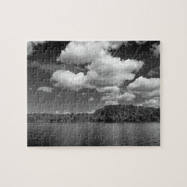 Clouds Over Lake  Black and White Photo Puzzle (Horizontal)