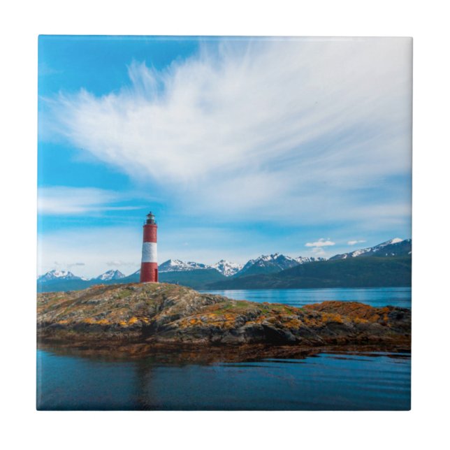 Clouds over lighthouse near Ushuaia, Argentina Tile (Front)