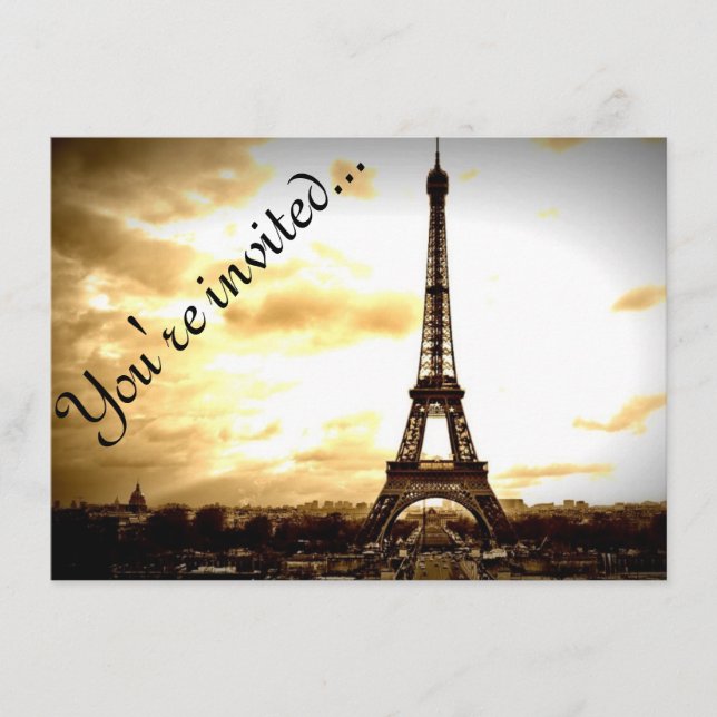 Clouds Over Paris Vintage Look Customizable Invite (Front)
